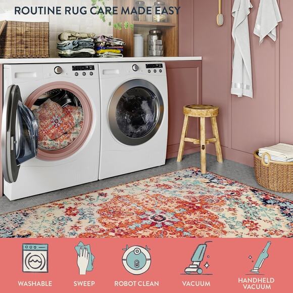 Lahome Bohemian Floral Medallion Area Rug-2x3 Oriental Distressed Small Bath - Picture 4 of 6